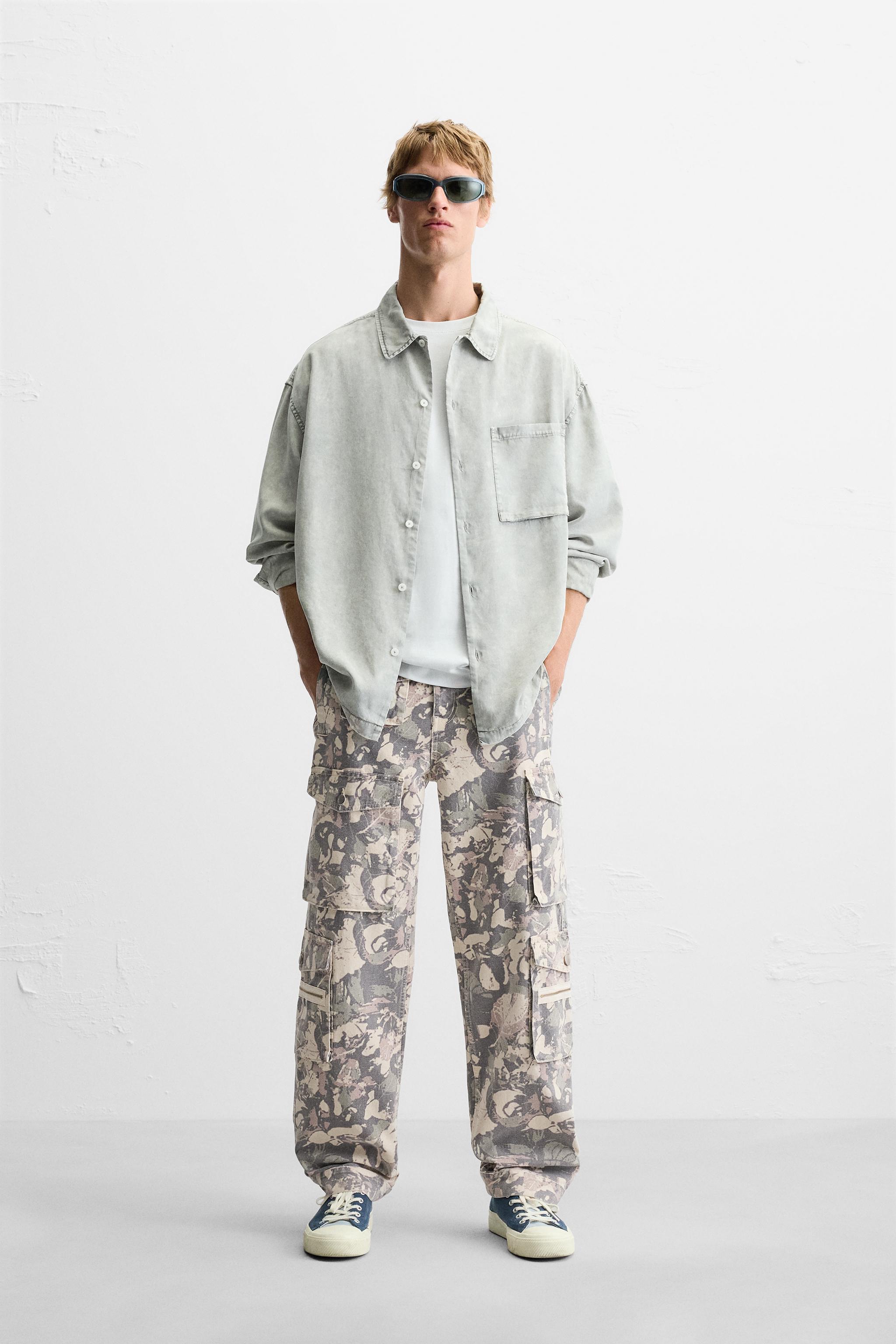 PRINTED DENIM CARGO PANTS Product Image