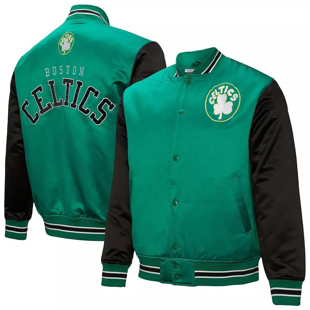 Men's Mitchell & Ness  Kelly Green Boston Celtics Hardwood Classic Primetime Full-Snap Satin Jacket, Size: XL Product Image