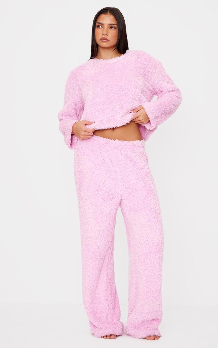 Pink Cosy Fleece Wide Leg Pj Pants Product Image