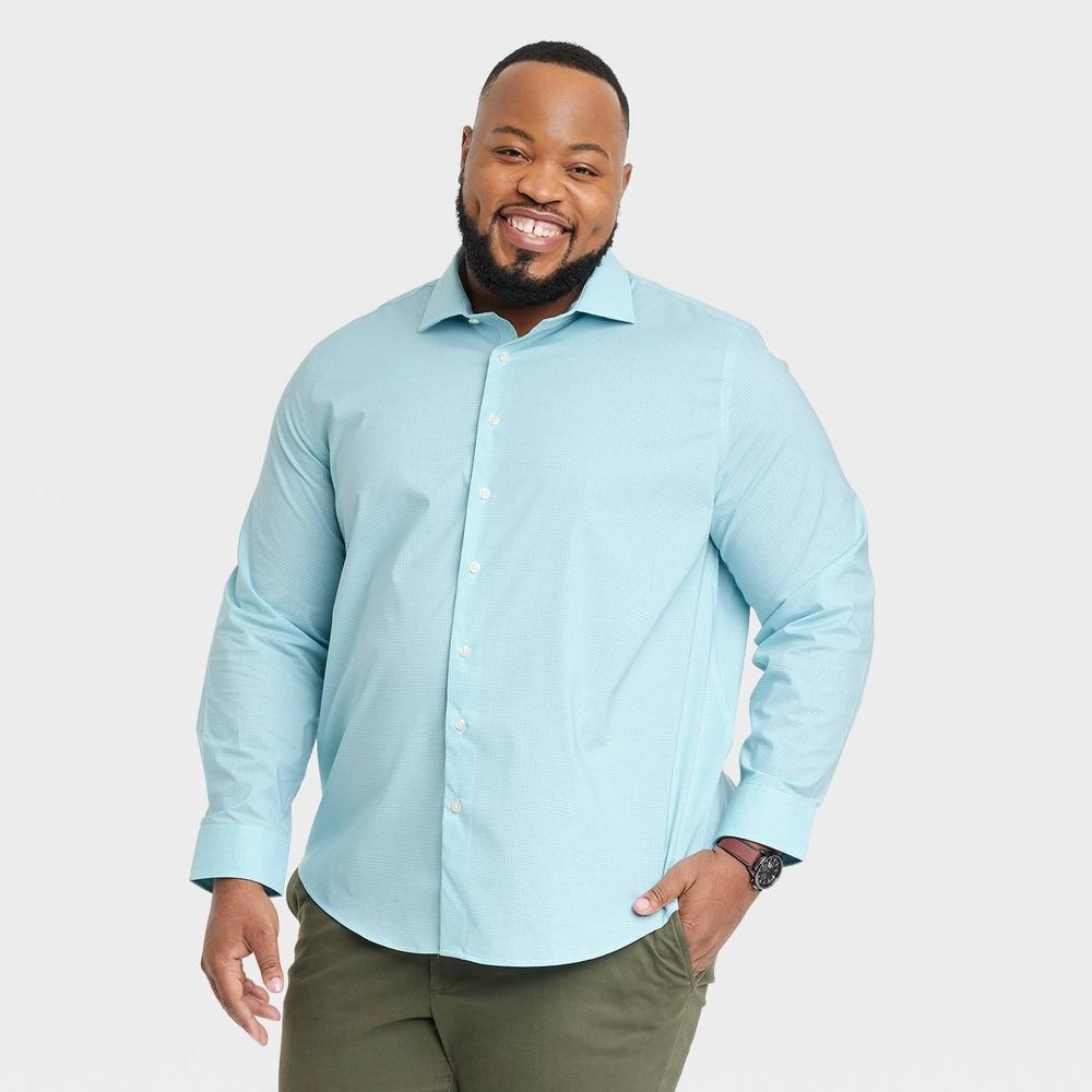 Men's Big & Tall Performance Long Sleeve Button-Down Dress Shirt - Goodfellow & Co™ Aqua Blue 5XL Product Image