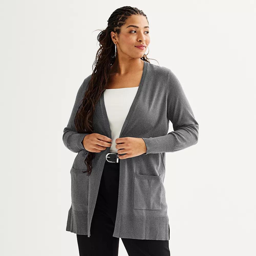 Plus Size Nine West Essential Pocketed Cardigan, Women's, Size: 4XL, Coal Grey Product Image