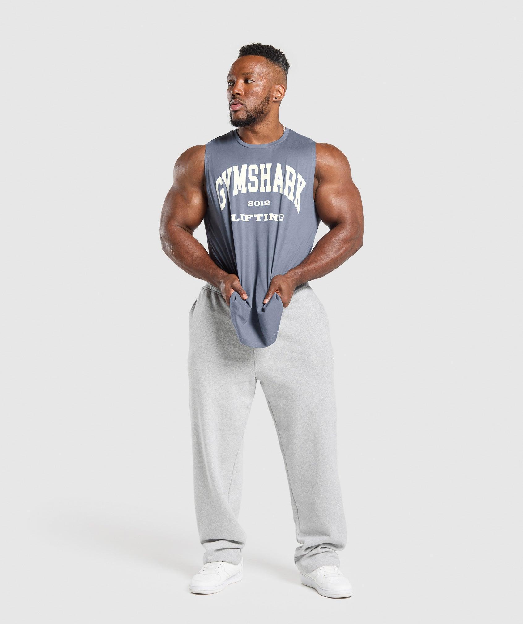 Gymshark 2012 Lifting Cut off Tank - Iron Blue Male Product Image