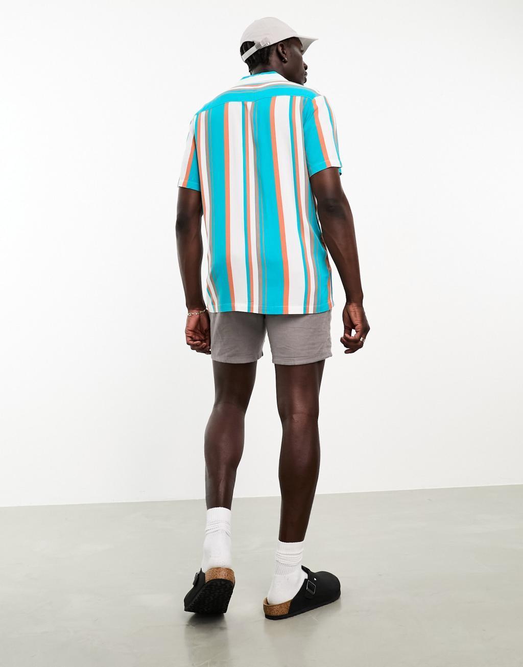 ASOS DESIGN revere shirt in summer stripe Product Image