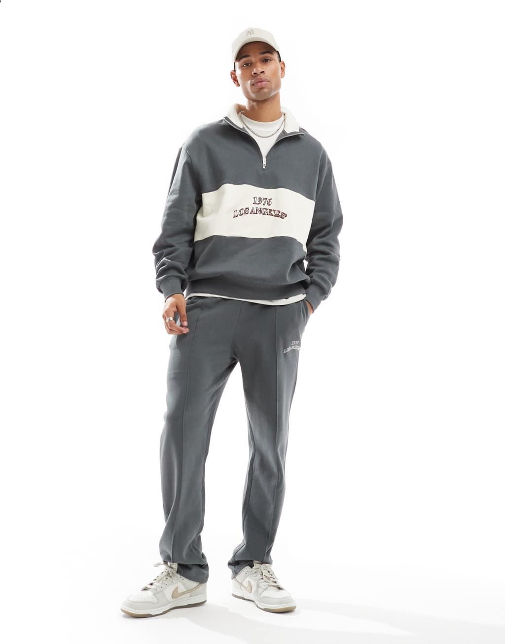 ASOS DESIGN oversized half zip sweatshirt with contrast panel in gray - part of a set Product Image