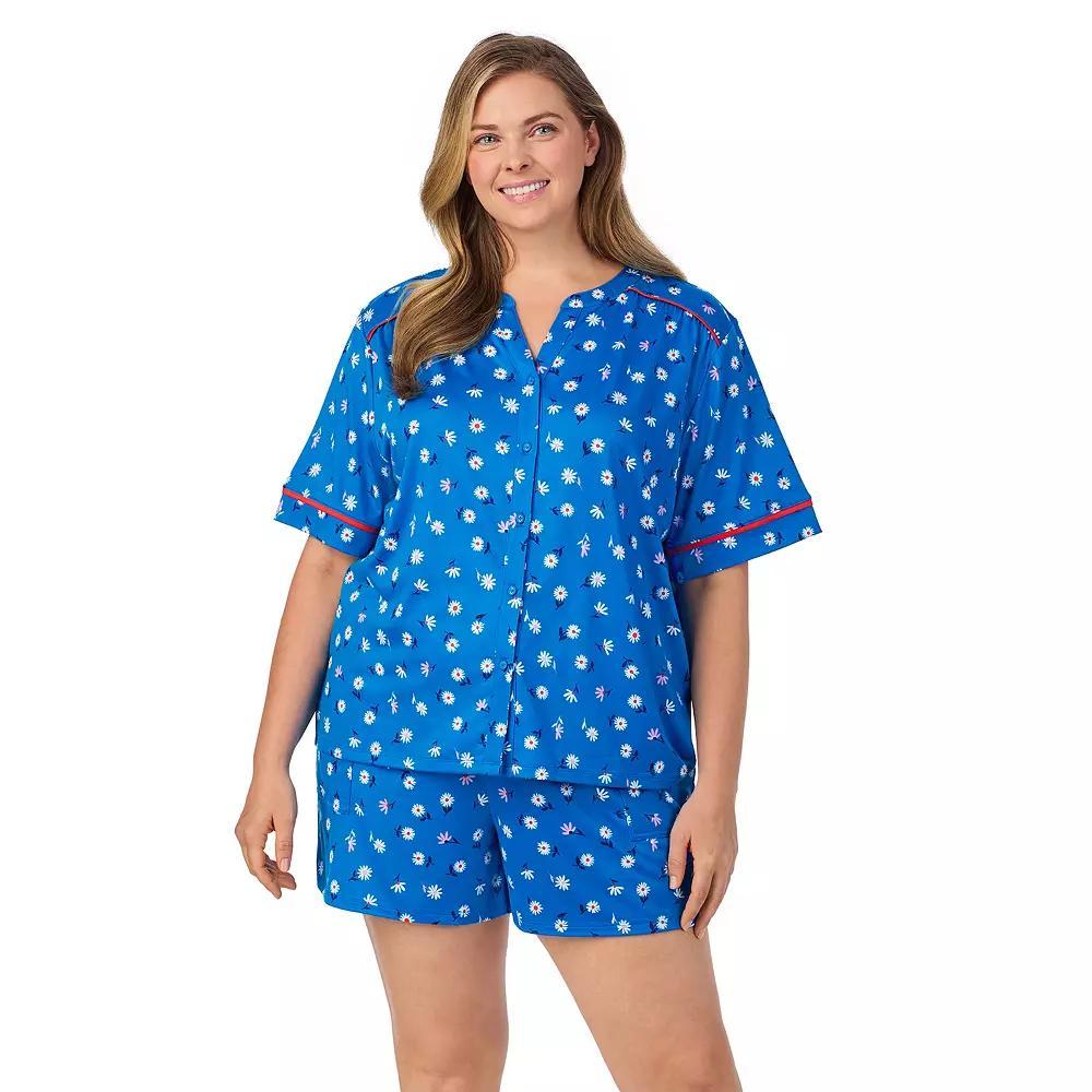 Plus Size Cuddl Duds® Short Sleeve Split Neck Pajama Top & Pajama Shorts Set, Women's, Size: 1XL, Blue Daisy Product Image