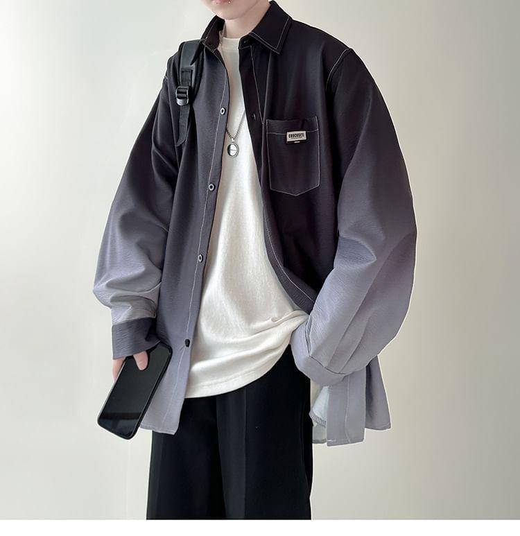 Long-Sleeve Gradient Button-Up Shirt Product Image