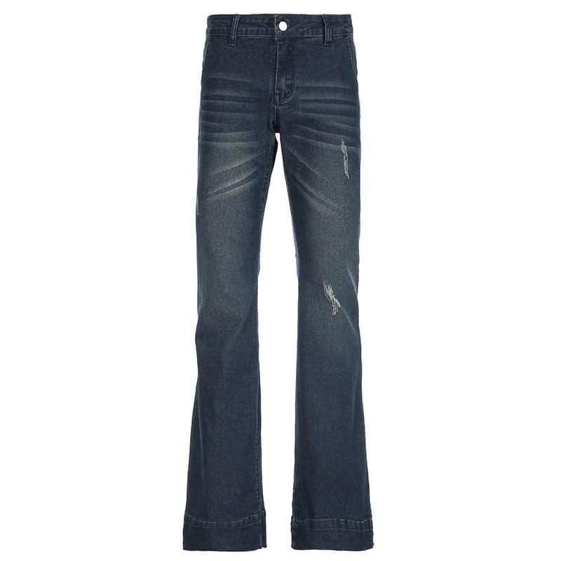 Low Rise Distressed Washed Flared Jeans Product Image