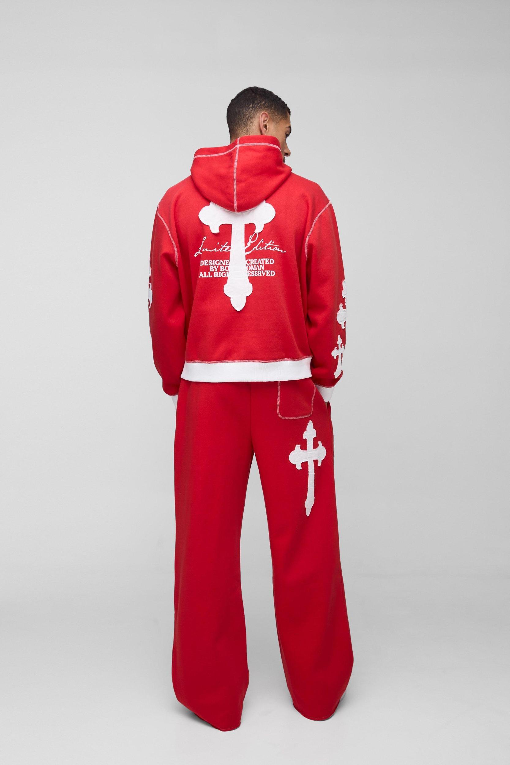 Oversized Boxy Limited Edition Cross Applique Hooded Tracksuit | boohooMAN USA Product Image