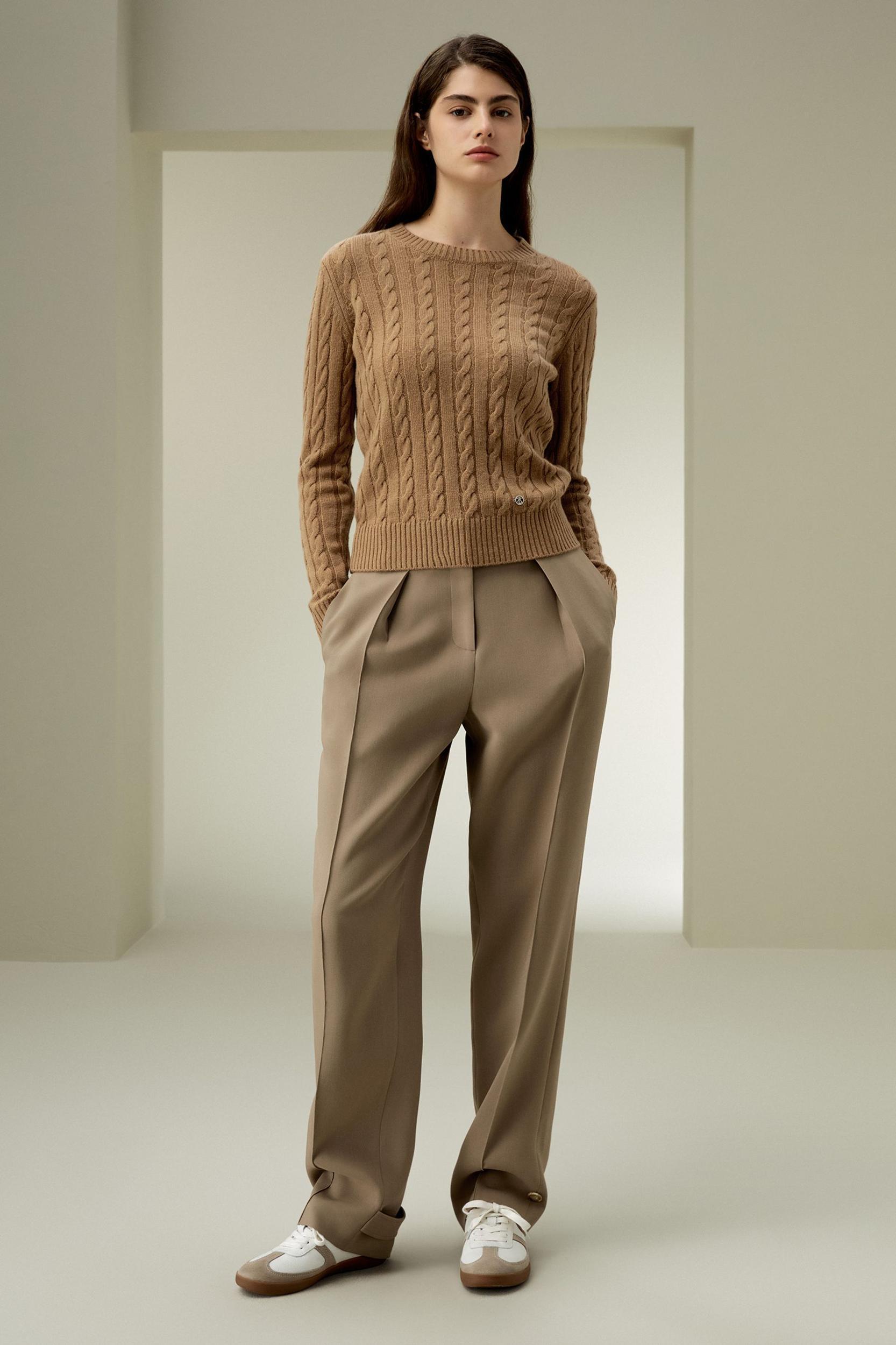 LILYSILK Woolen Pullover - for Women - Camel Cashmere-Wool Blend - Comfortable Ribbed Edges Sweater L Product Image