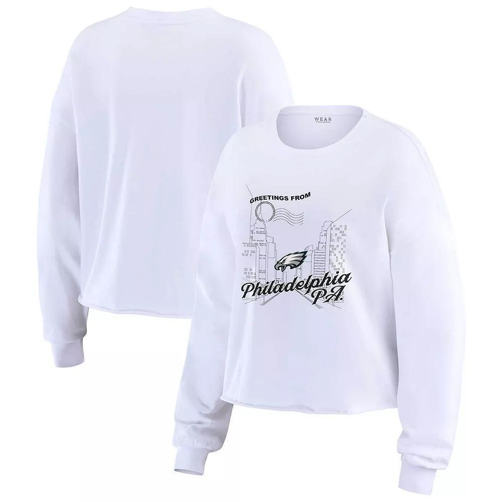 Women's WEAR by Erin Andrews White Philadelphia Eagles Postcard Cropped Long Sleeve Top,  Product Image