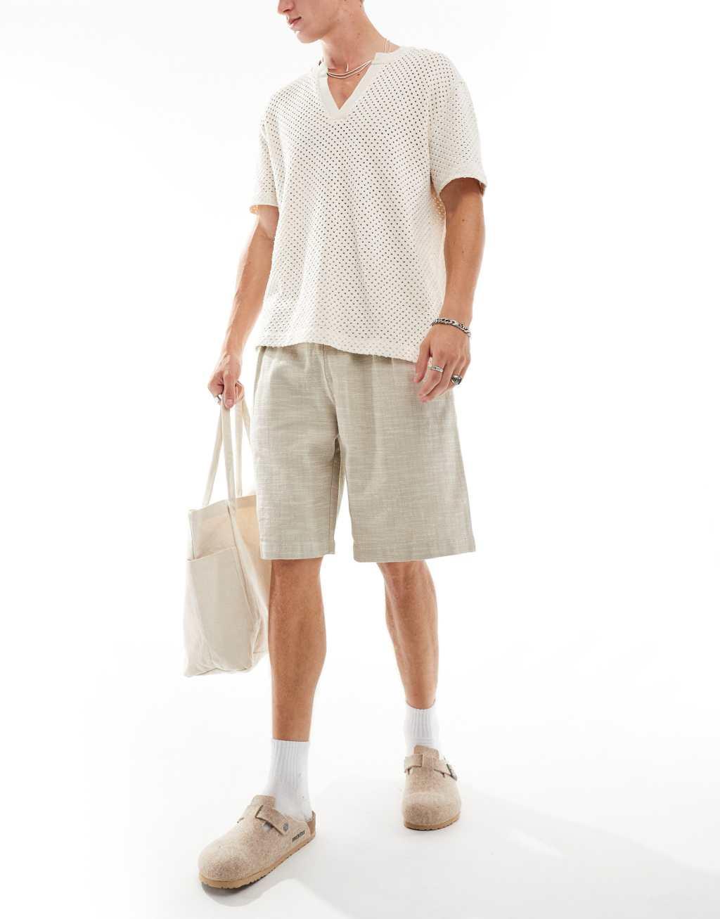 Bershka rustic shorts in sand Product Image