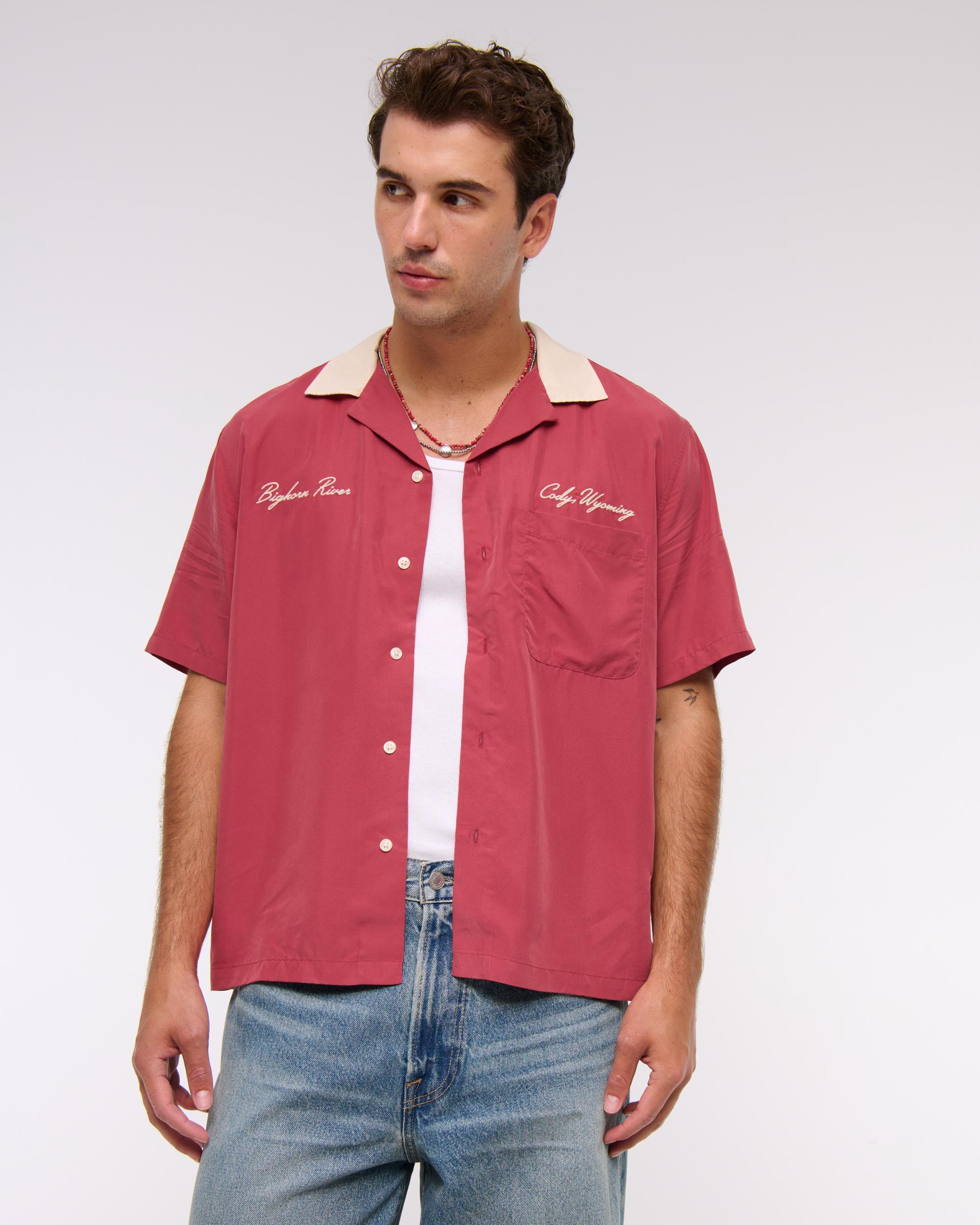Short-Sleeve Cupro Button-Up Shirt Product Image