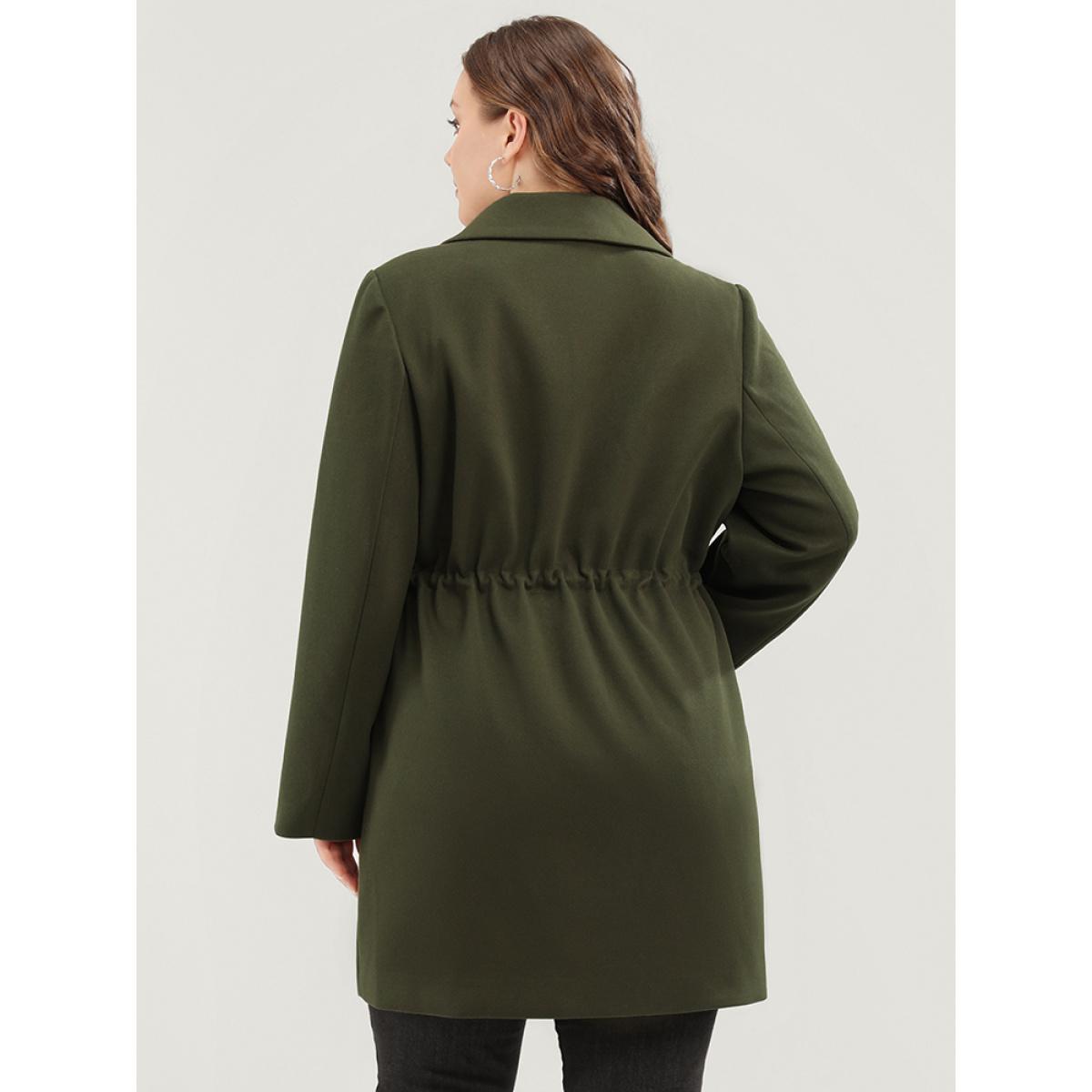 Plus Size Solid Button Up Pocket Drawstring Shirt Collar Coat Women ArmyGreen Casual Ladies Dailywear Winter Coats BloomChic 10/M Product Image