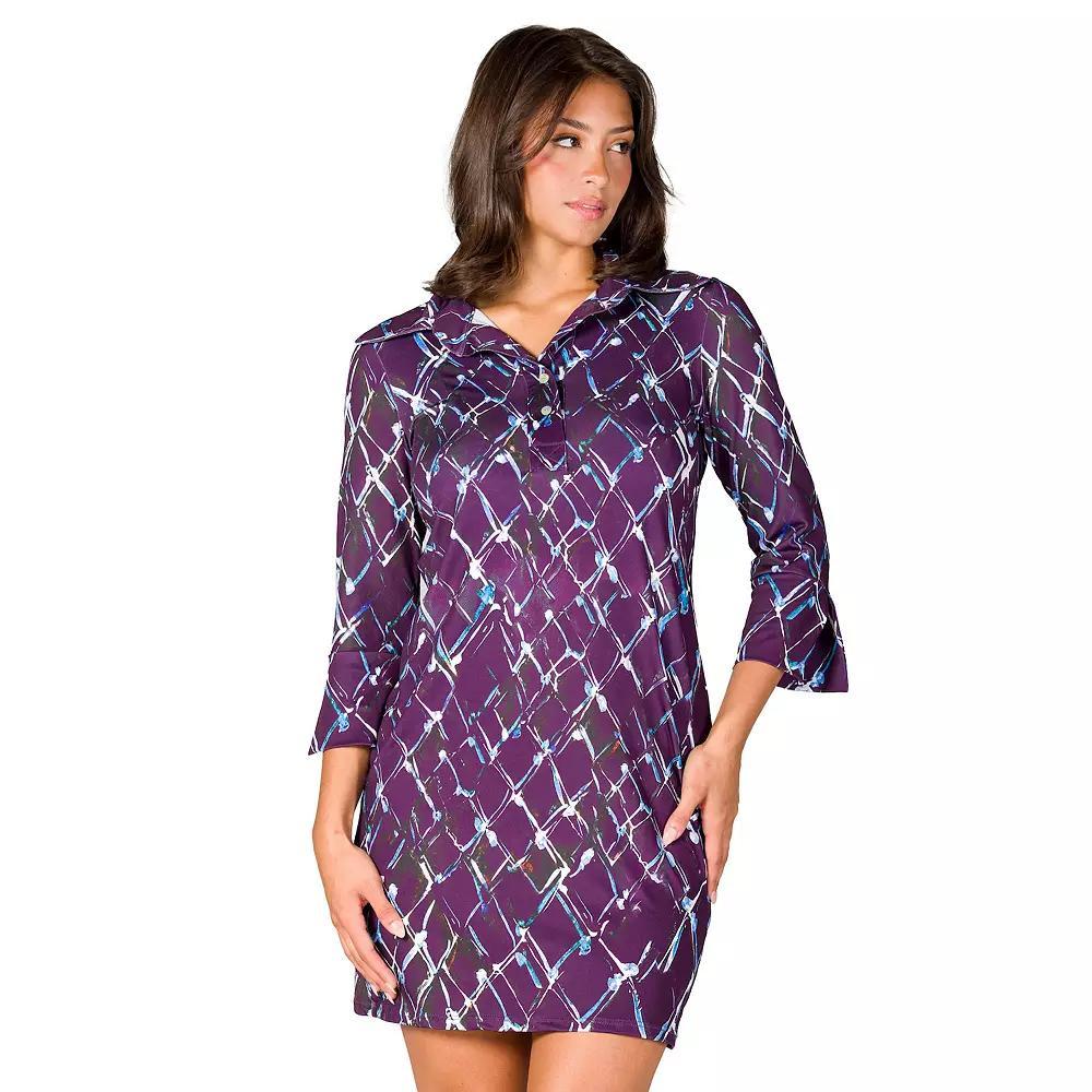 Women's 24Seven Comfort Apparel Geometric 3/4-Sleeve Collar Mini Dress,  Product Image