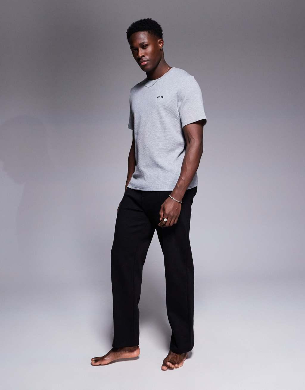 BOSS Bodywear waffle knit logo t-shirt regular fit in gray Product Image