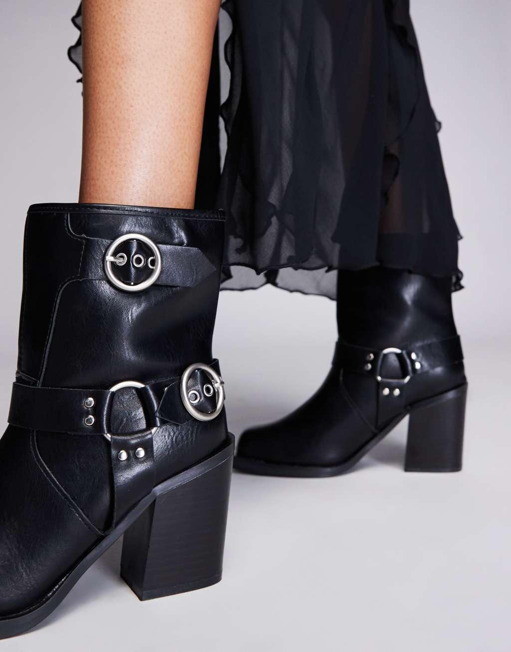 Public Desire Freak heeled ankle biker boot in black Product Image