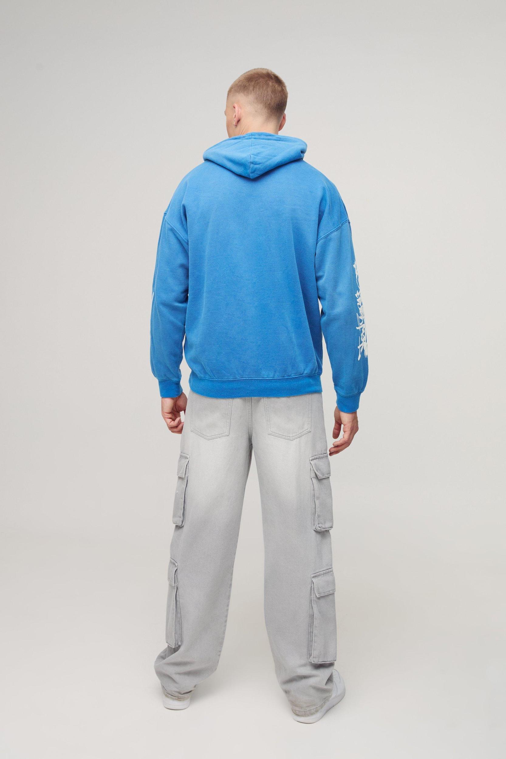 Regular Fit Washed Graffiti Graphic Hoodie | boohooMAN USA Product Image