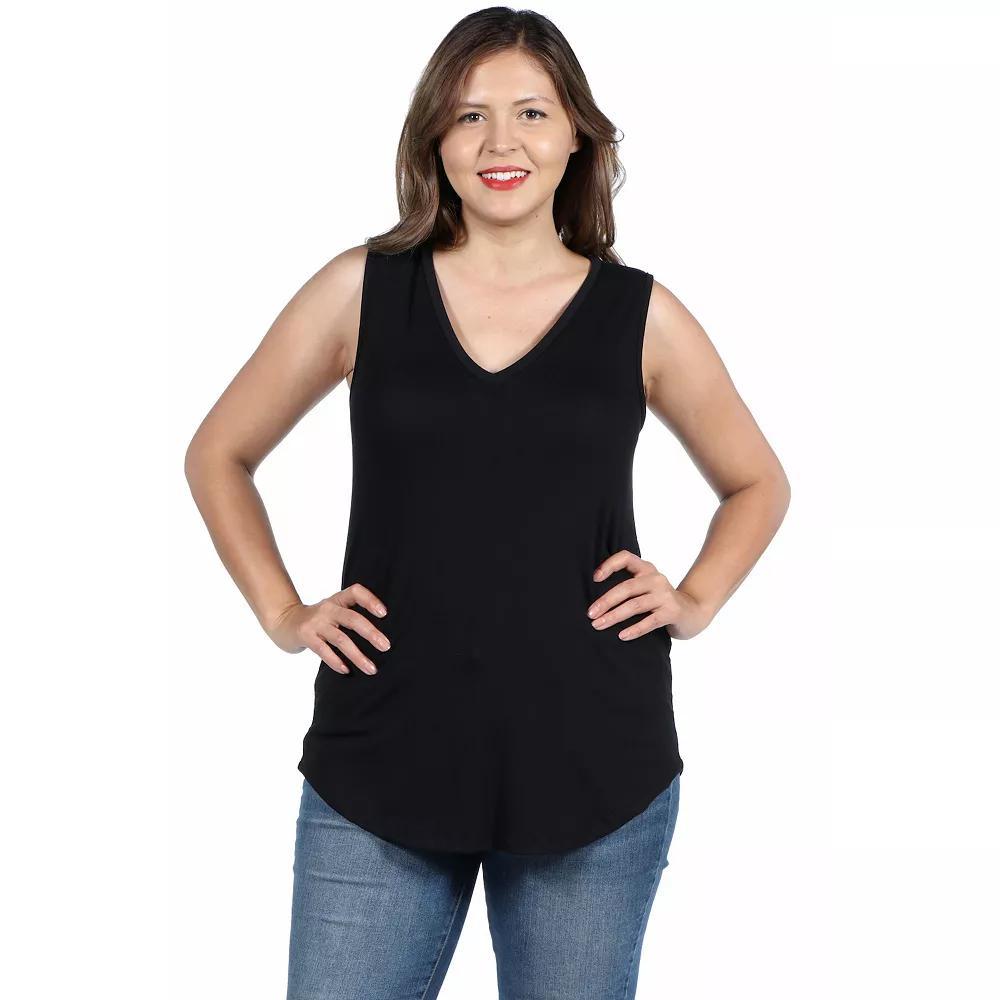 Plus Size 24Seven Comfort Apparel V-Neck Sleeveless Rounded Hemline Top, Women's, Size: 2XL, Black Product Image
