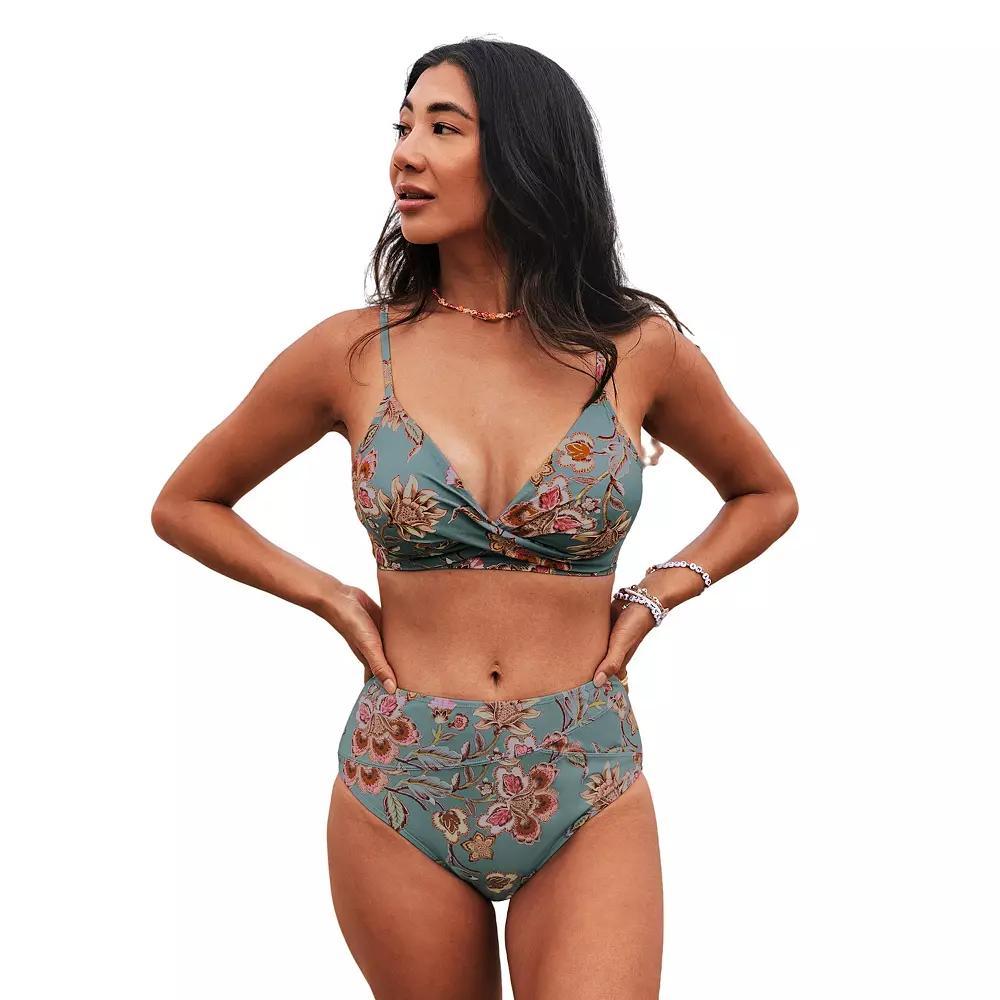 Women's Cupshe Floral Wrapped Bikini Top & High-Rise Bottoms Set,  Product Image