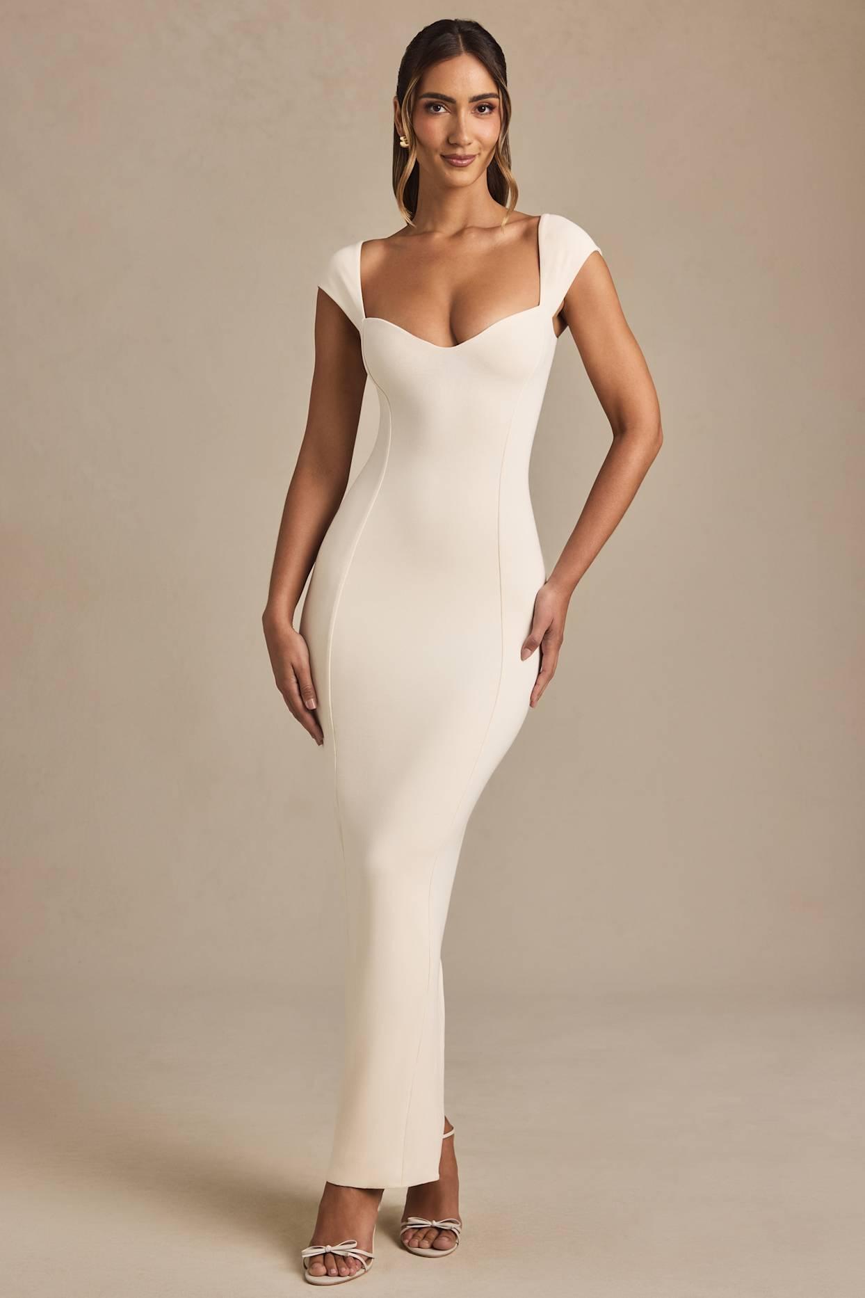 Modal Sweetheart-Neck Cap-Sleeve Midaxi Dress in Ivory Product Image