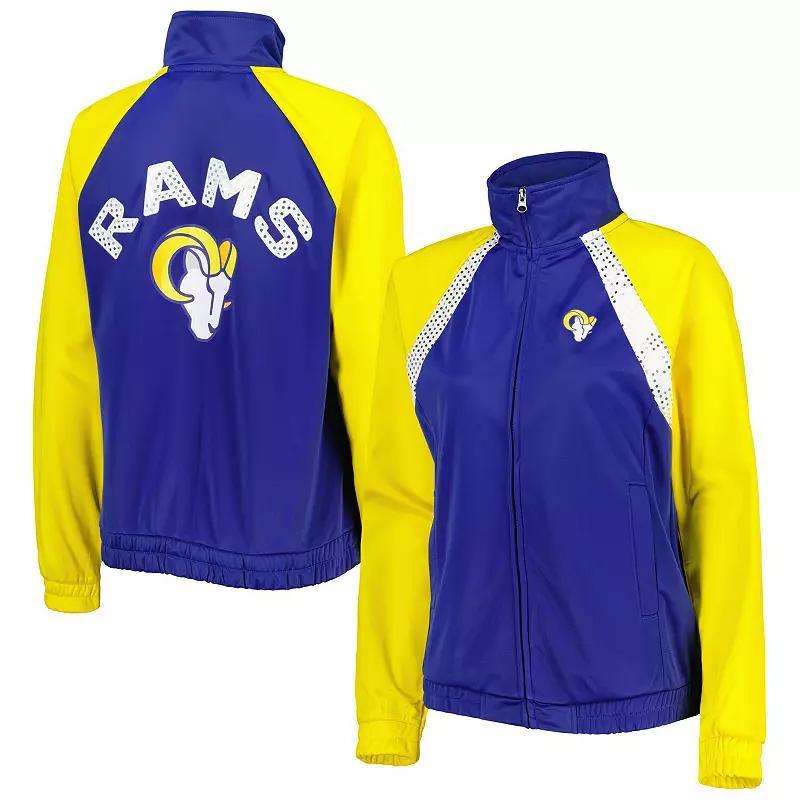 Women's G-III 4Her by Carl Banks Royal/Gold Los Angeles Rams Confetti Raglan Full-Zip Track Jacket, Size: 2XL, Blue Product Image