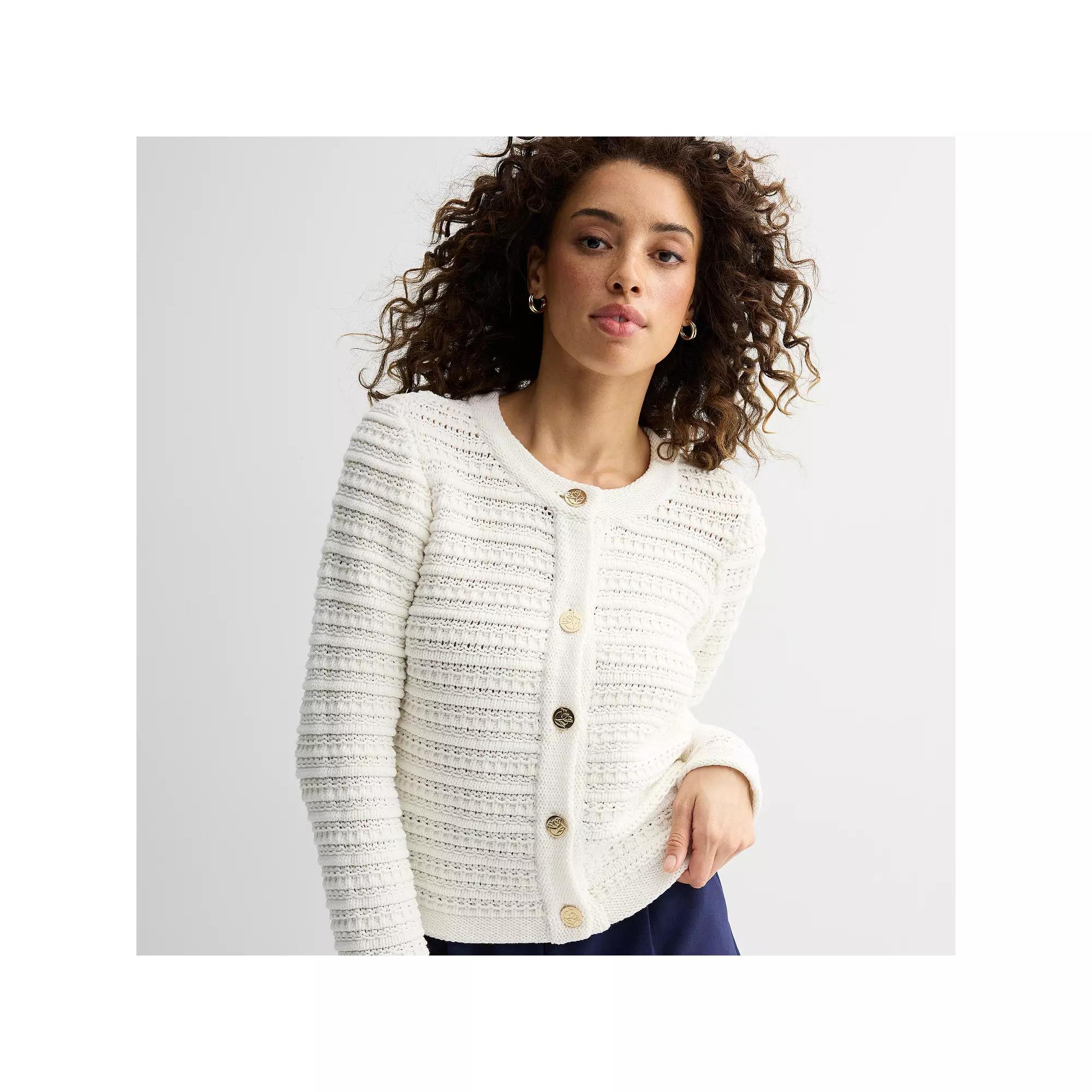 Women's Draper James Button Front Cardigan, Size: XXL, Ivory Product Image