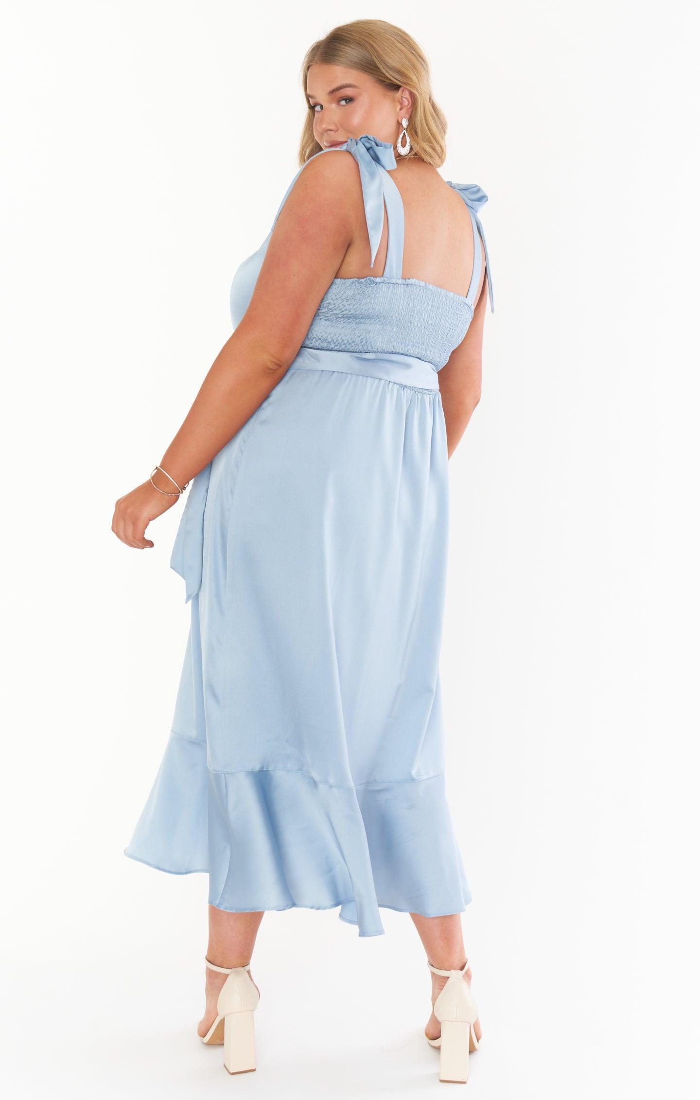 Claire Midi Dress ~ Steel Blue Luxe Satin Product Image