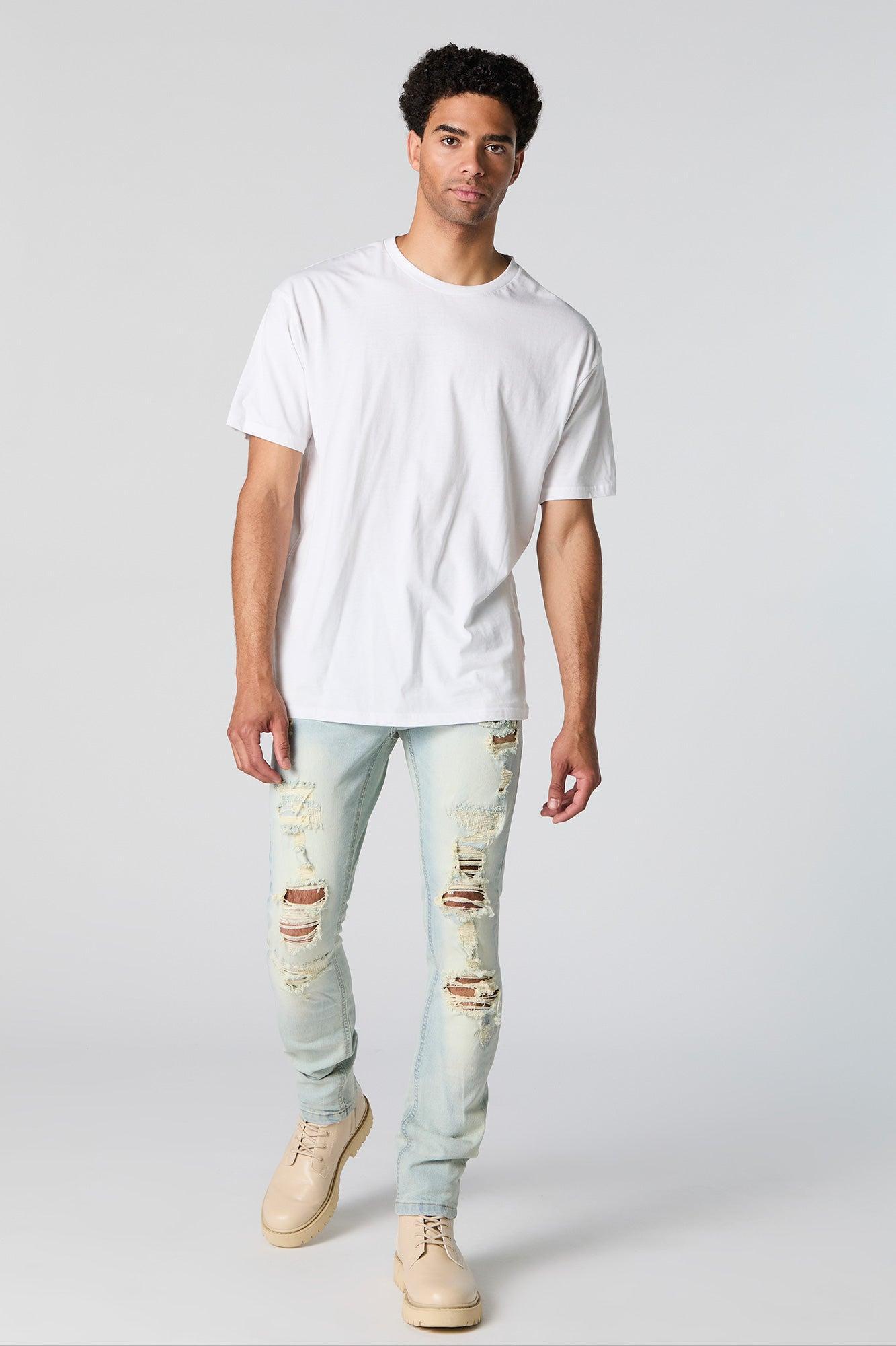 Light Wash Distressed Skinny Jean Male Product Image