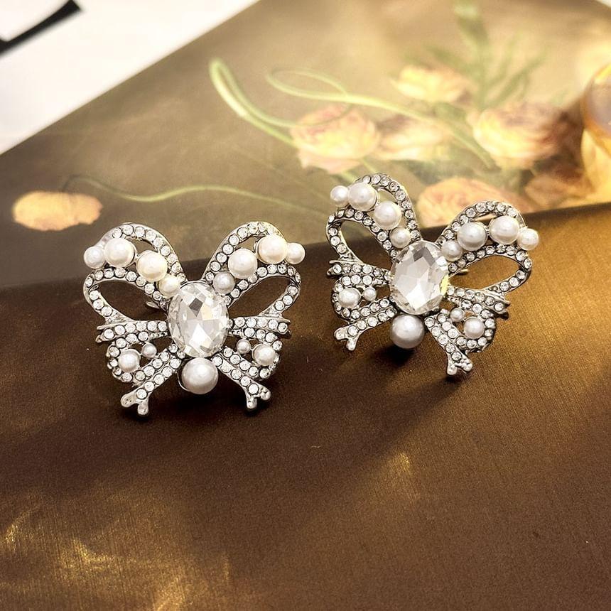 Beaded CZ Ribbon Stud Earring Product Image