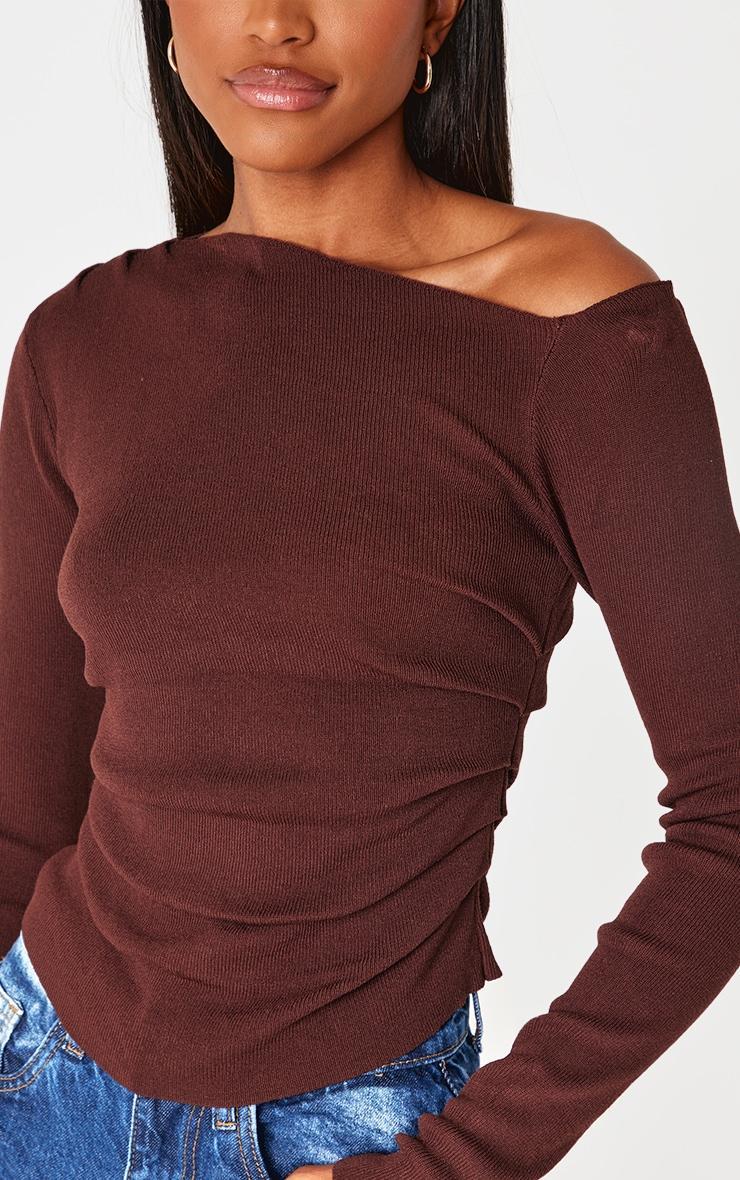 Chocolate Fine Knit Asymmetric Top Product Image