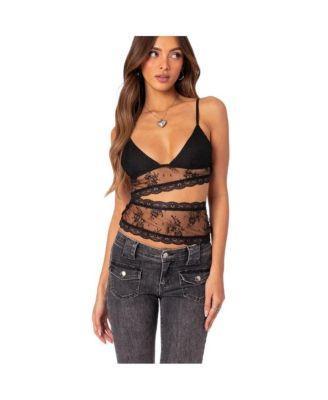 Edikted Womens Spice Cut Out Sheer Lace Tank Top Product Image