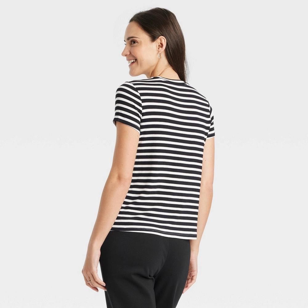 Womens Short Sleeve Brushed Knit T-Shirt - A New Day Striped L Product Image