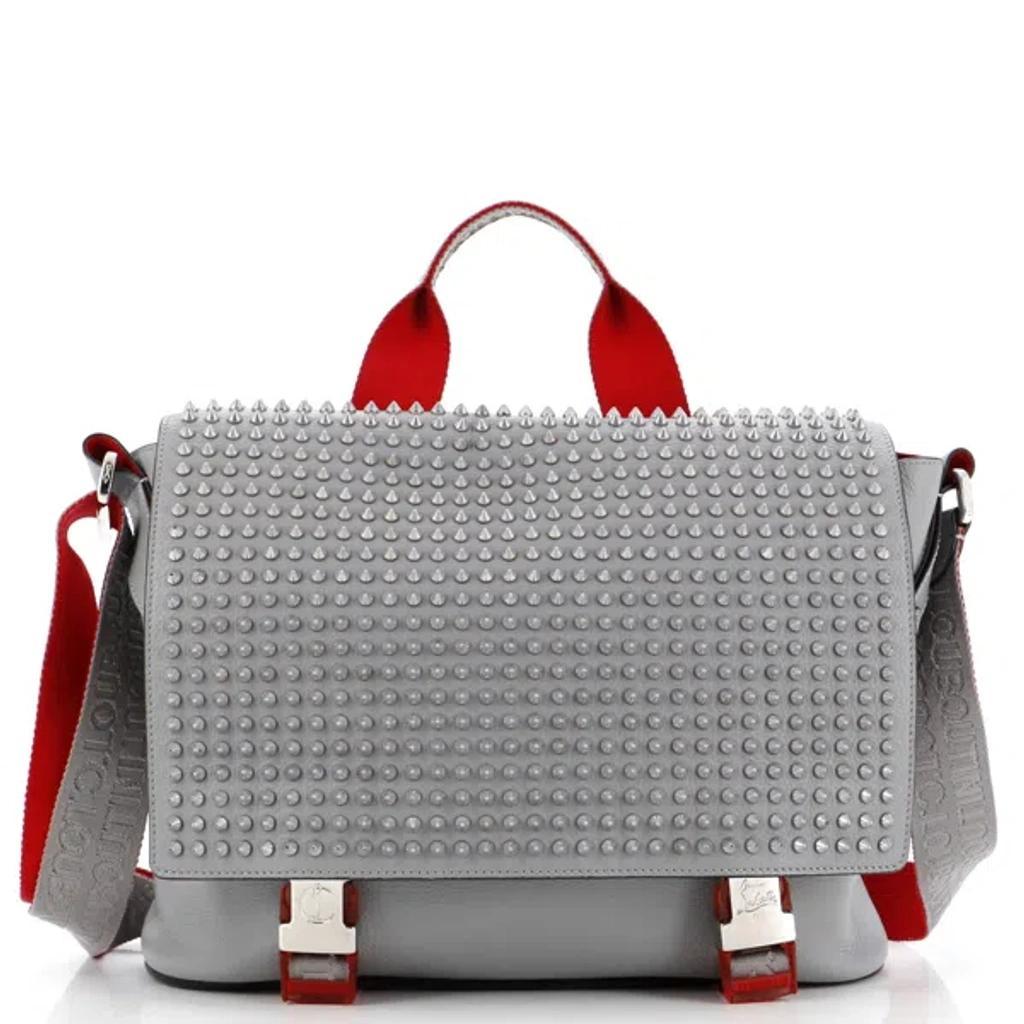 CHRISTIAN LOUBOUTIN Loubiclic Messenger Bag Spiked Leather In Grey Product Image