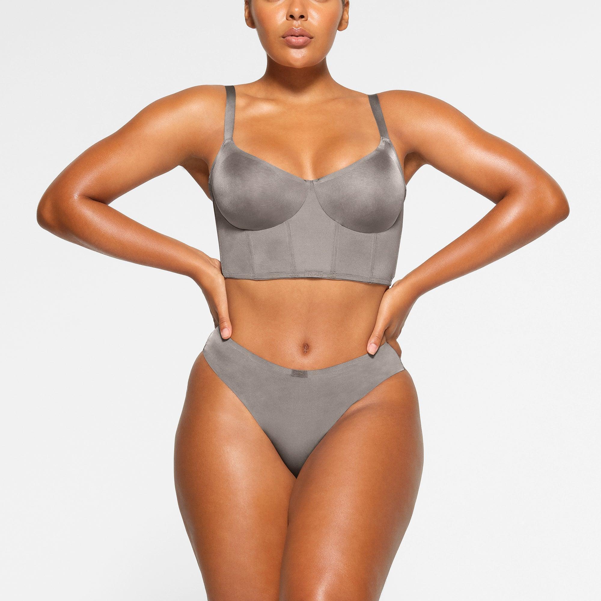 SKIMS LOGO SHINE BALCONETTE CORSET BRA | GREY CHALK Product Image