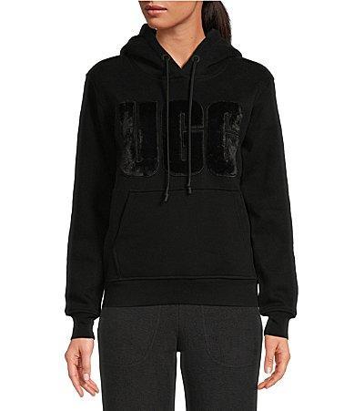 UGG Womens UGG Rey Fuzzy Logo Hoodie - Womens Nimbus/Black/Lotus Blossom Product Image