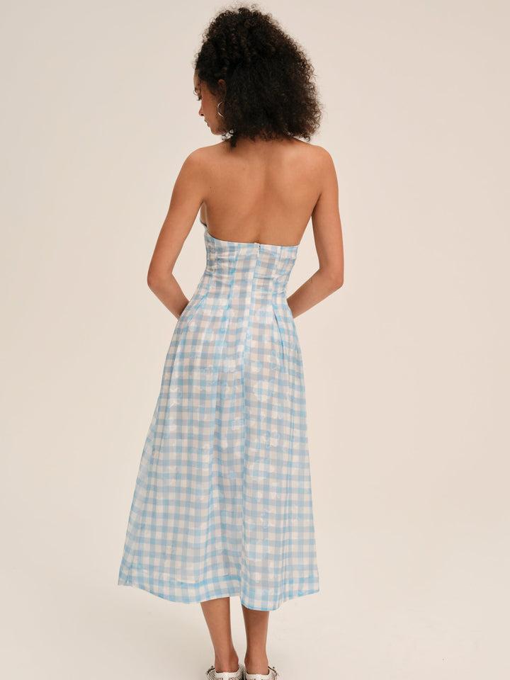 Claudette Gingham Midi Dress — Blue Product Image