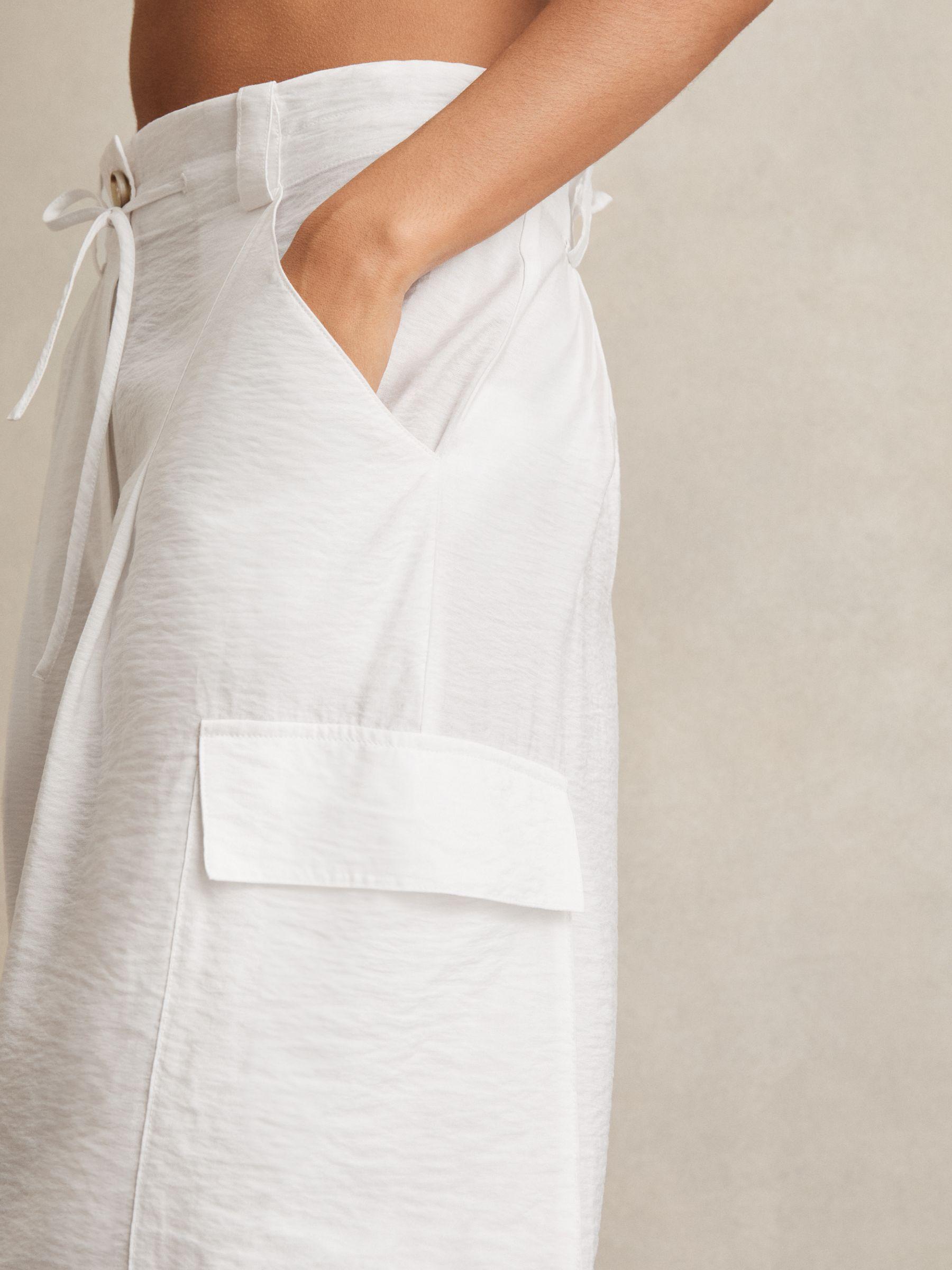 Drawstring Tie-Cuff Cargo Trousers in White Product Image