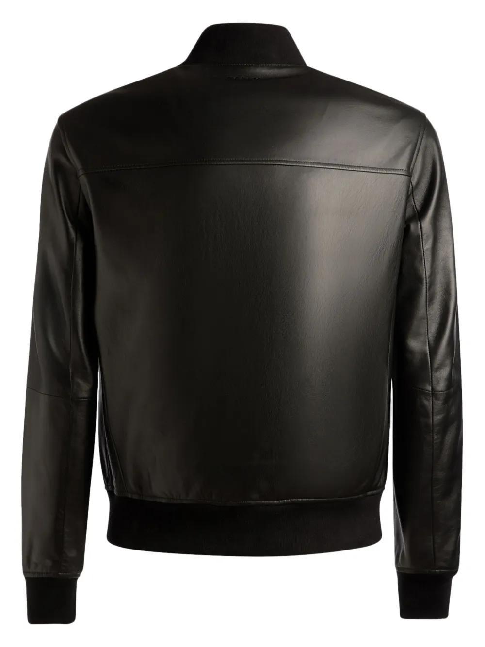 zip-up leather bomber jacket Product Image
