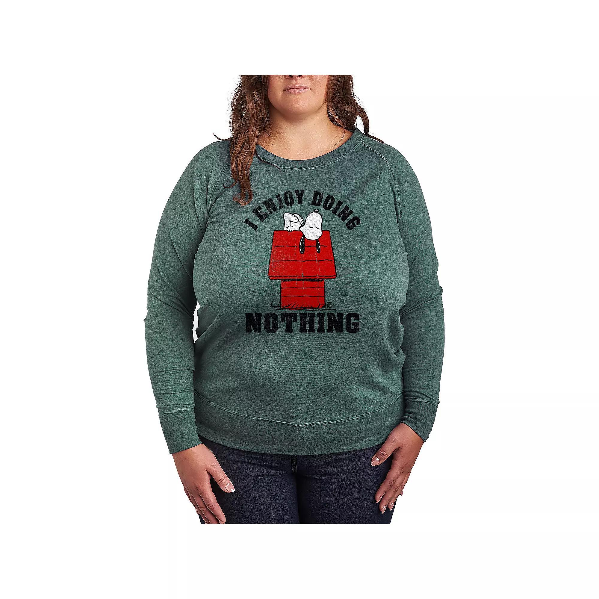 Plus Size Peanuts Snoopy Doing Nothing French Terry Long Sleeve Tee, Women's, Size: 1XL, Grey Green Product Image