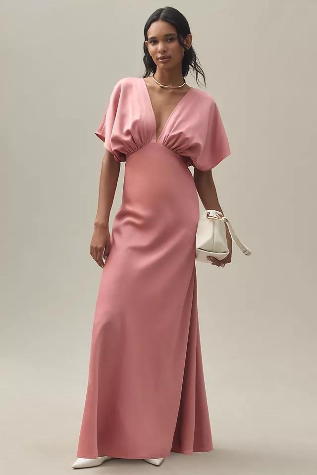 BHLDN Leila Deep-V Flutter-Sleeve Satin A-Line Gown Product Image