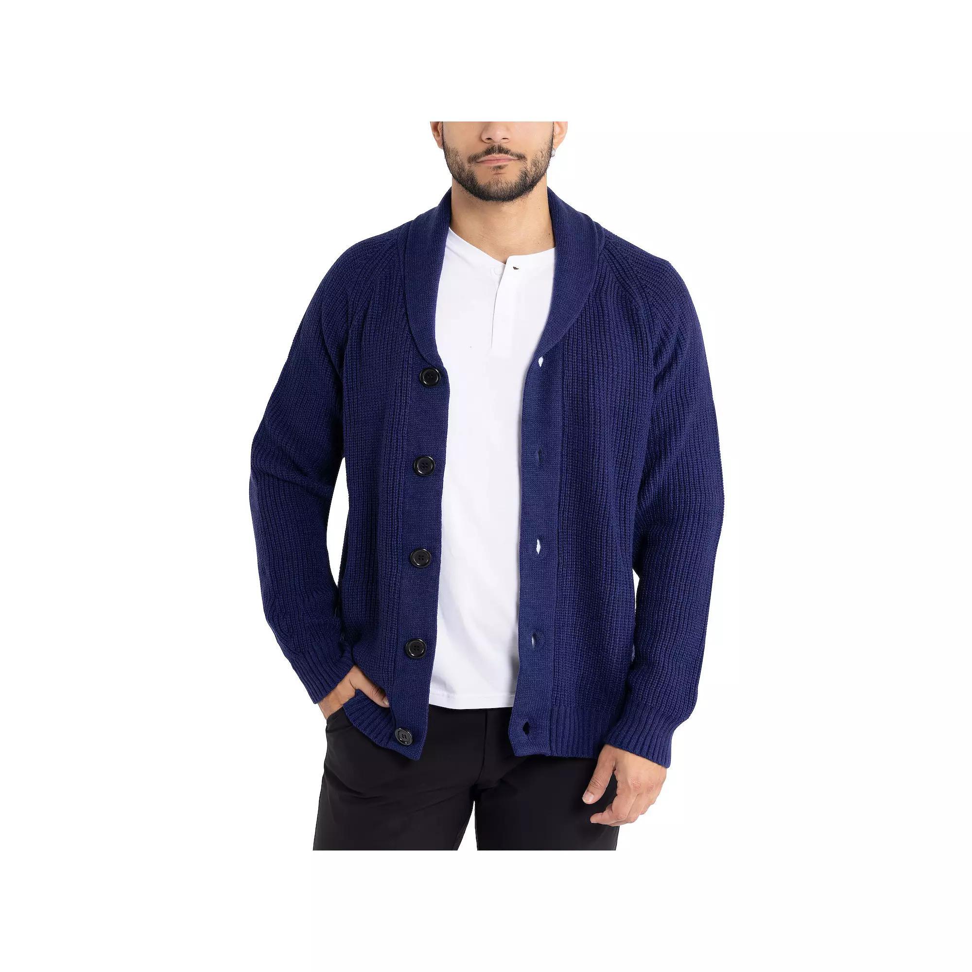 Men's Xray Shawl-Collar Knitted Cardigan Sweater, Size: Large, Blue Product Image