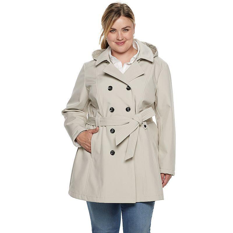 Plus Size Sebby Collection Double-Breasted Hooded Soft Shell Jacket, Women's, Size: 1XL, Grey Product Image