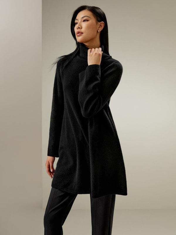 LILYSILK Long Cashmere Jumper Womens - Black Premium Cashmere - Comfortable A-Line Jumpers M Product Image