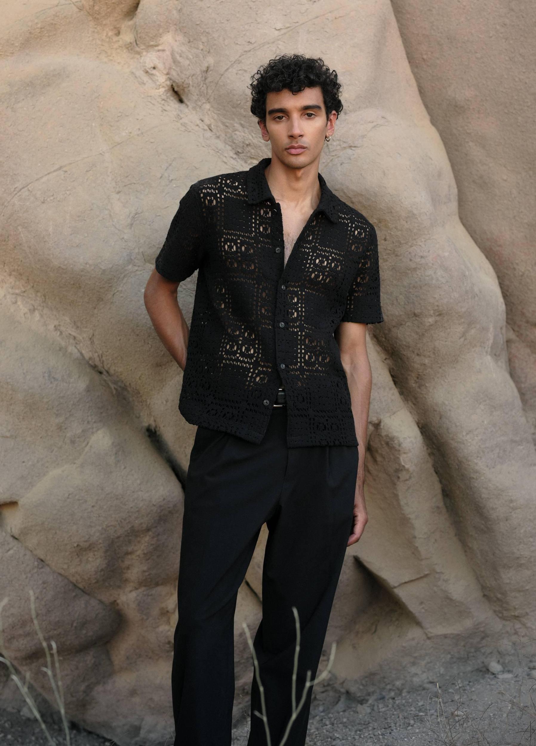 Crochet Italian Cotton-Blend Button-Front Shirt Product Image