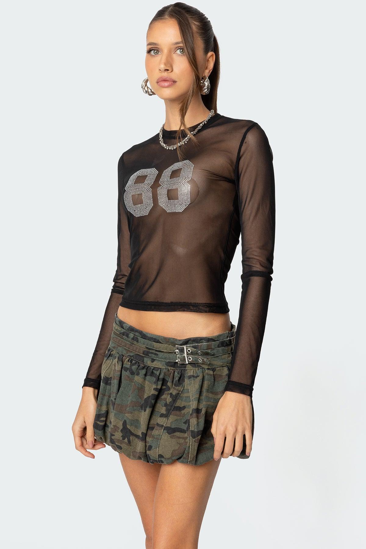 88 Rhinestone Sheer Mesh Top Product Image