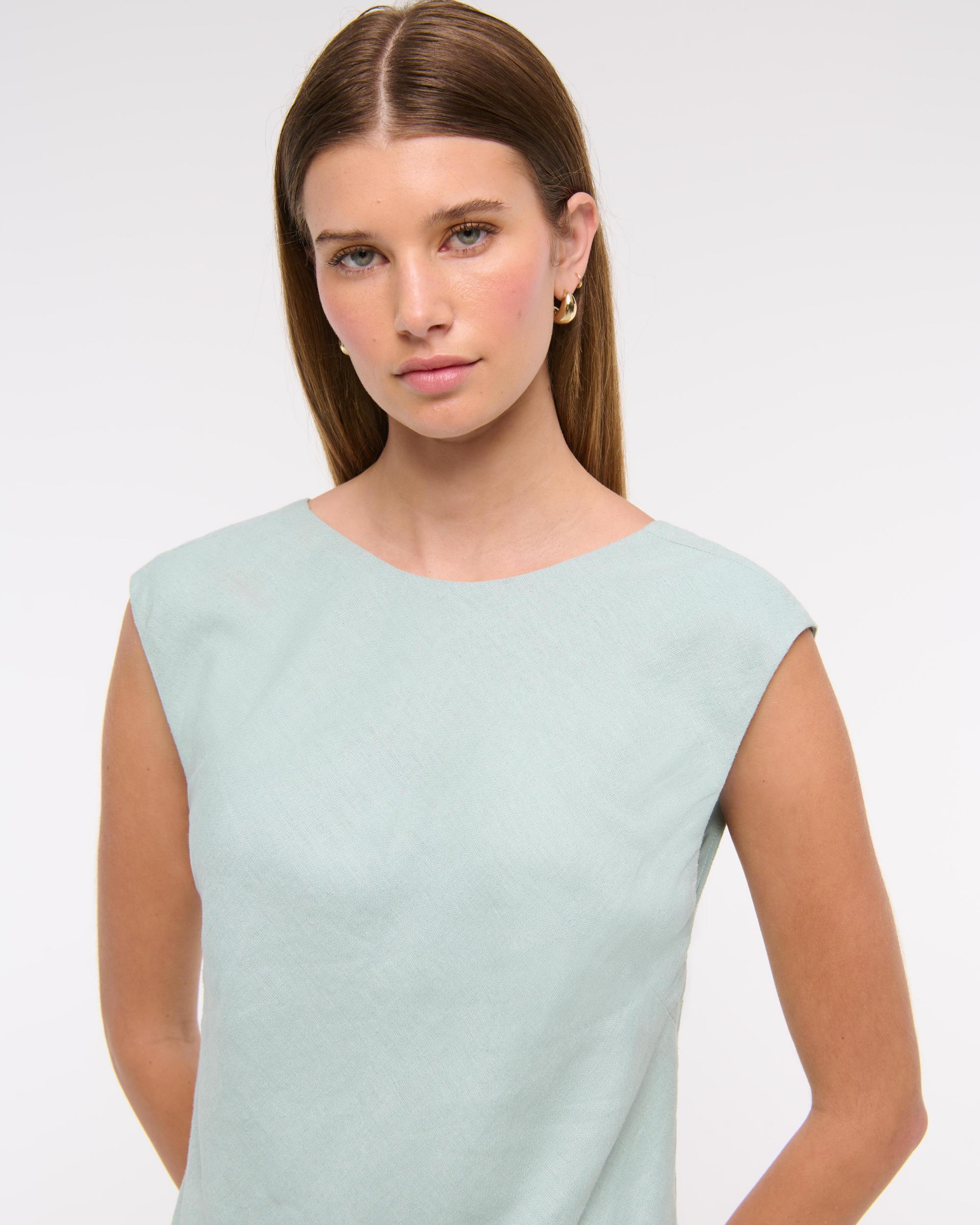 Linen-Blend Skimming Shell Top Product Image