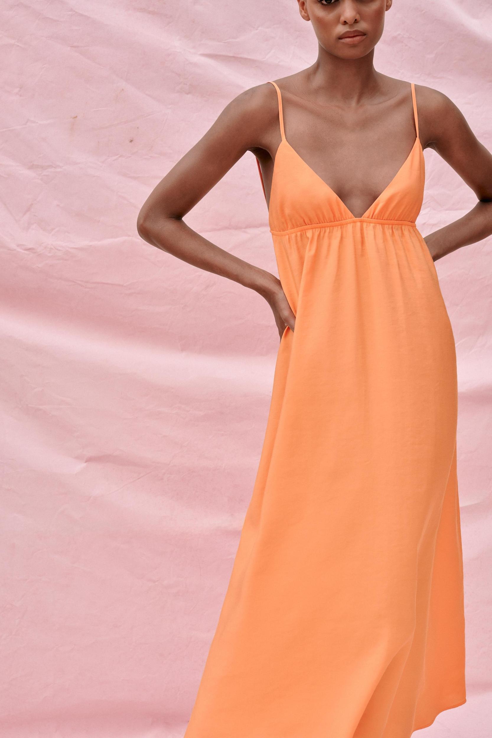 FLOWY MIDI DRESS WITH STRAPS Product Image