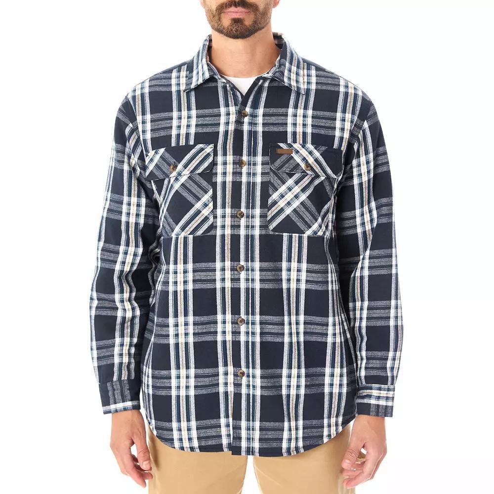 Men's Smith's Workwear Faux Sherpa Lined Flannel Shirt Jacket, Size: XXL, Blue Black 616 Product Image