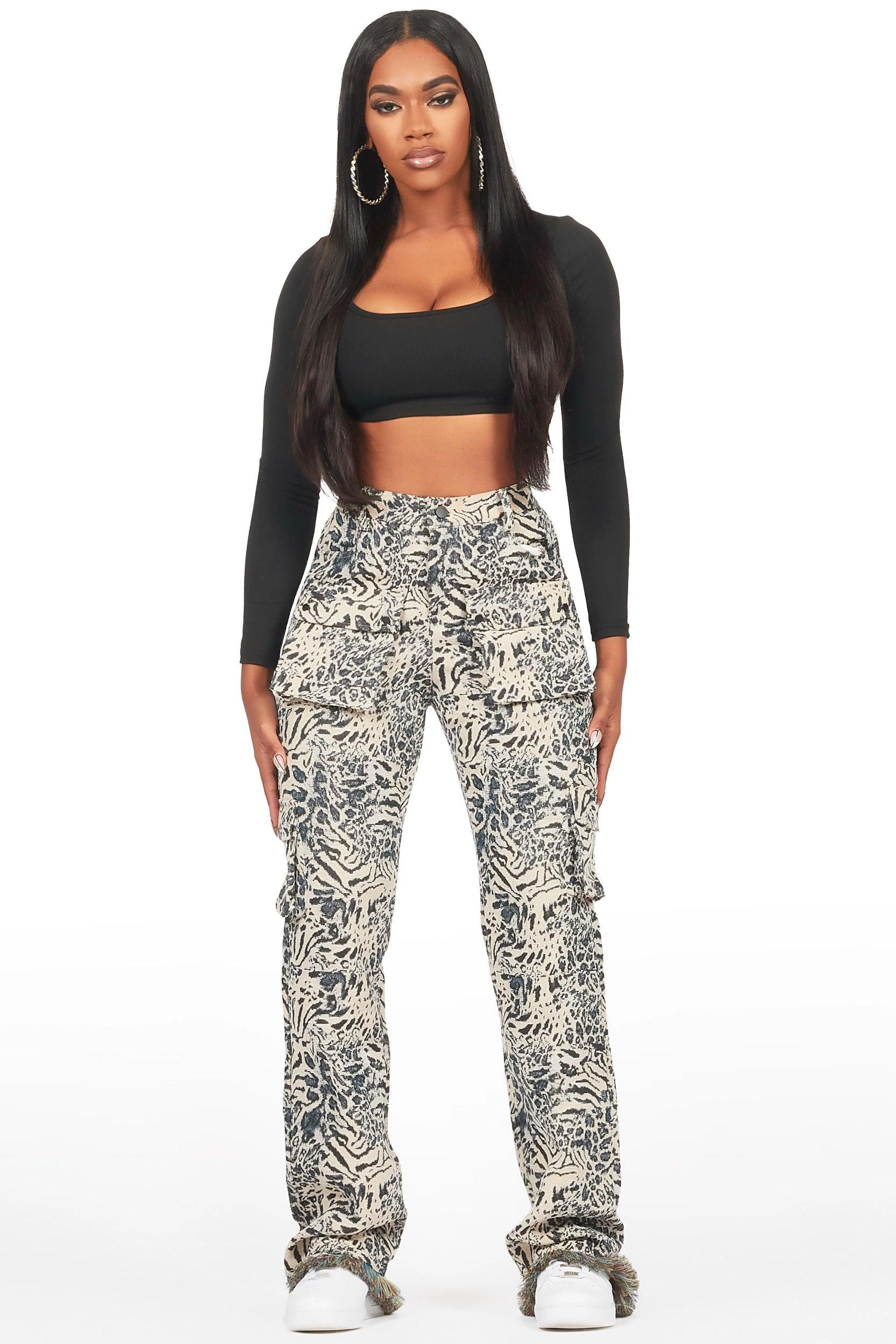 Tonya Black/White Tapestry Stacked Pant Female Product Image