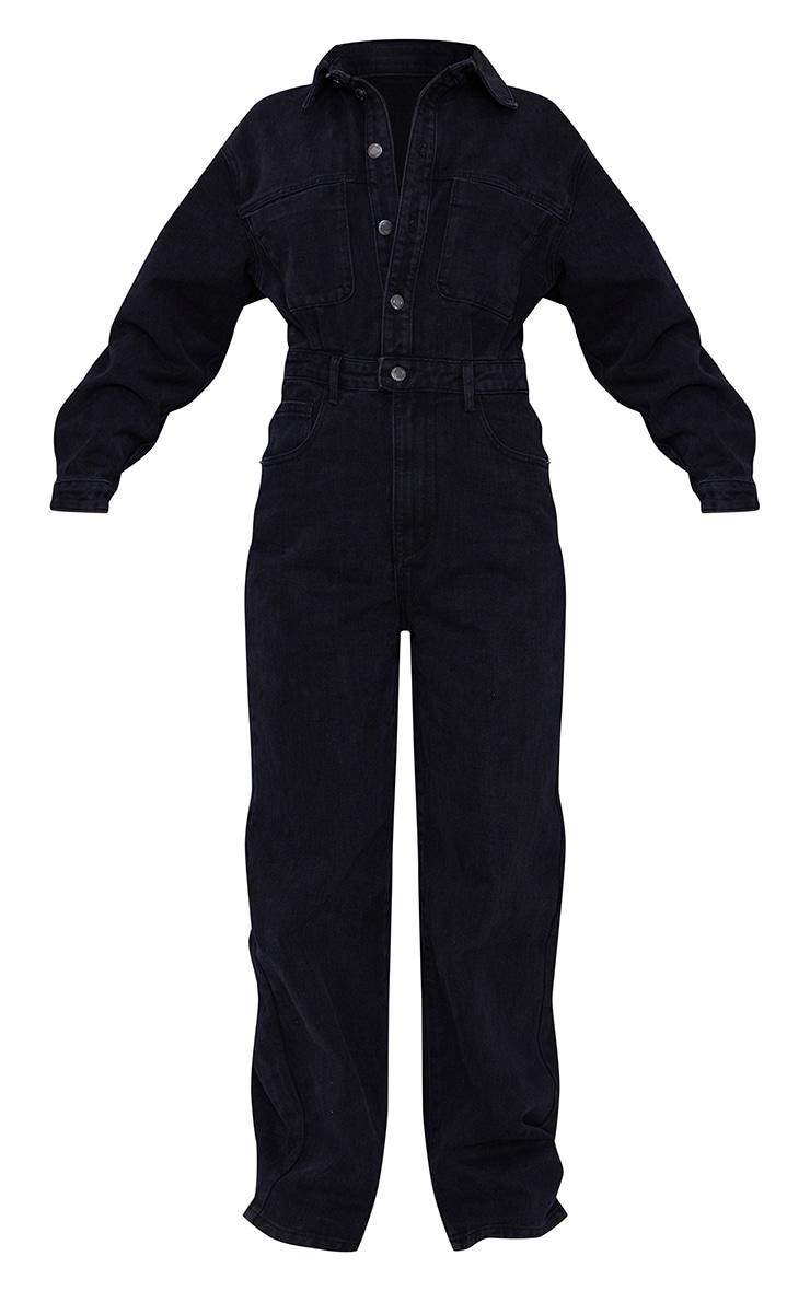 Washed Black Oversized Denim Boilersuit Product Image